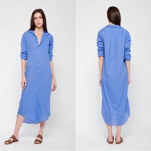 Frank & Eileen Rory Maxi Shirtdress Organic Cotton Periwinkle Large EUC